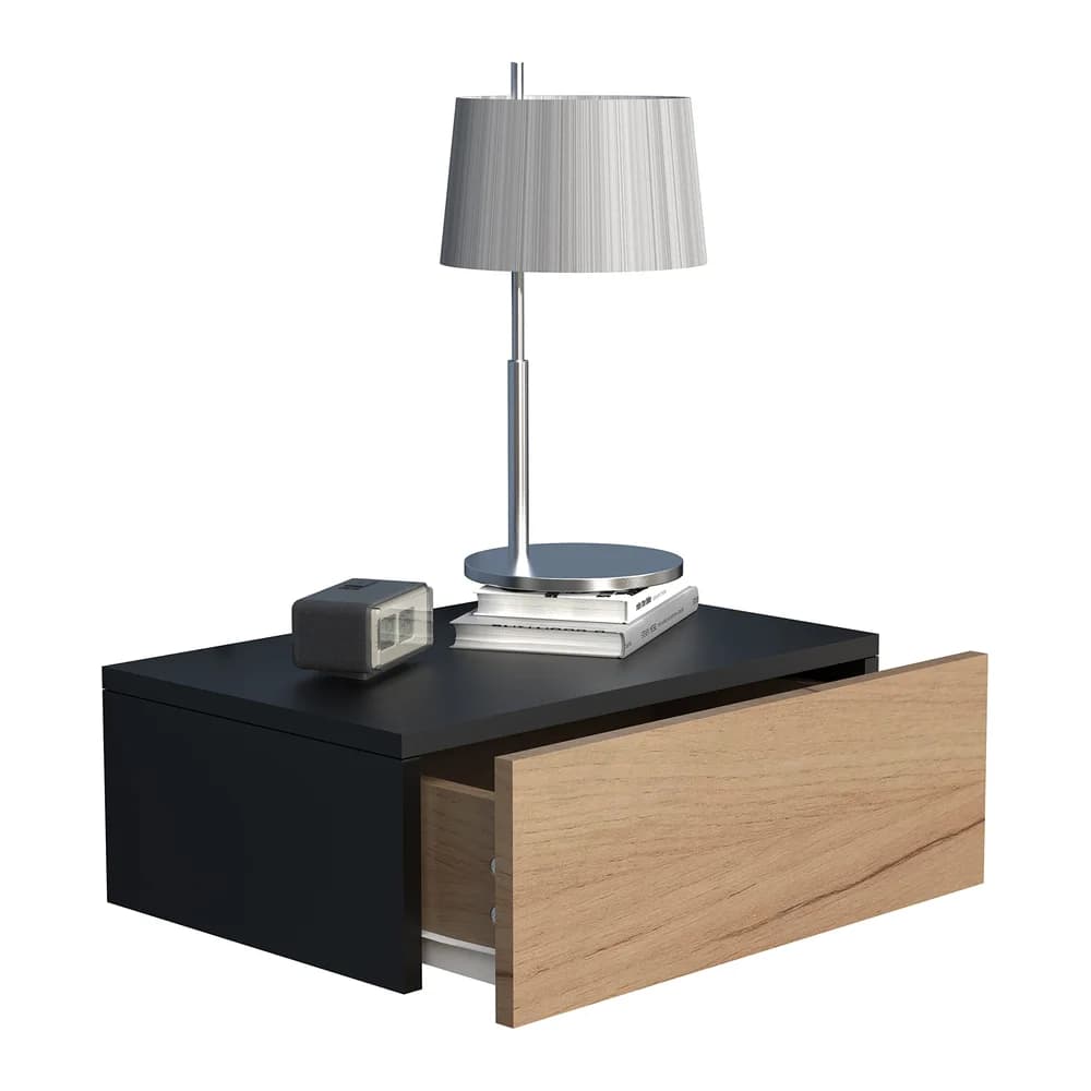 VCM Nachttisch Usal Schwarz / Honig-Eiche H. 15 x B. 45 x T. 30 cm