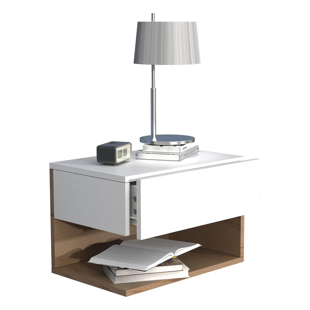 VCM Nachttisch Usal Weiß / Honig-Eiche H. 30 x B. 45 x T. 32 cm