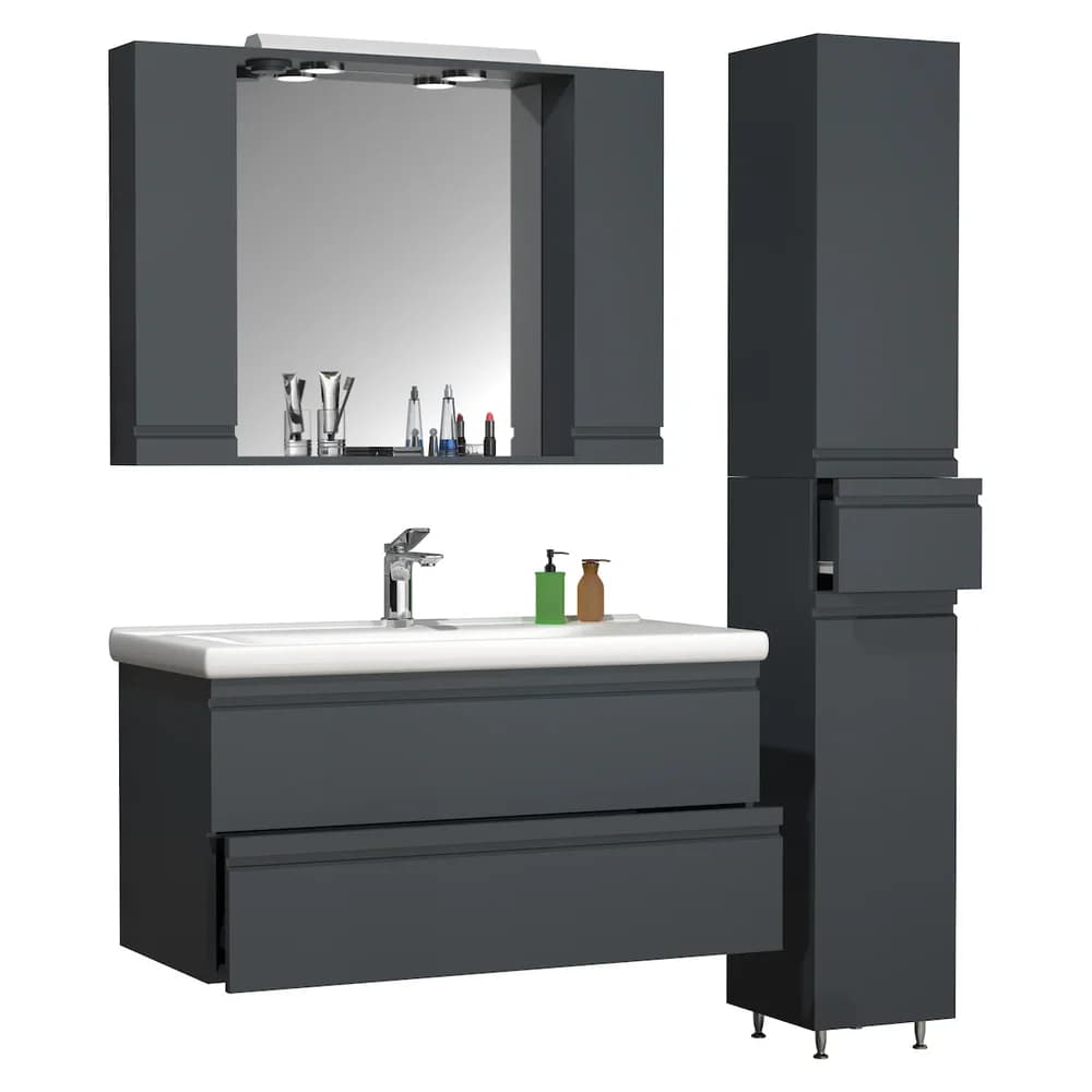 VCM Badmöbel Waschtisch Silora Anthrazit H. 180 x B. 130 x T. 46 cm