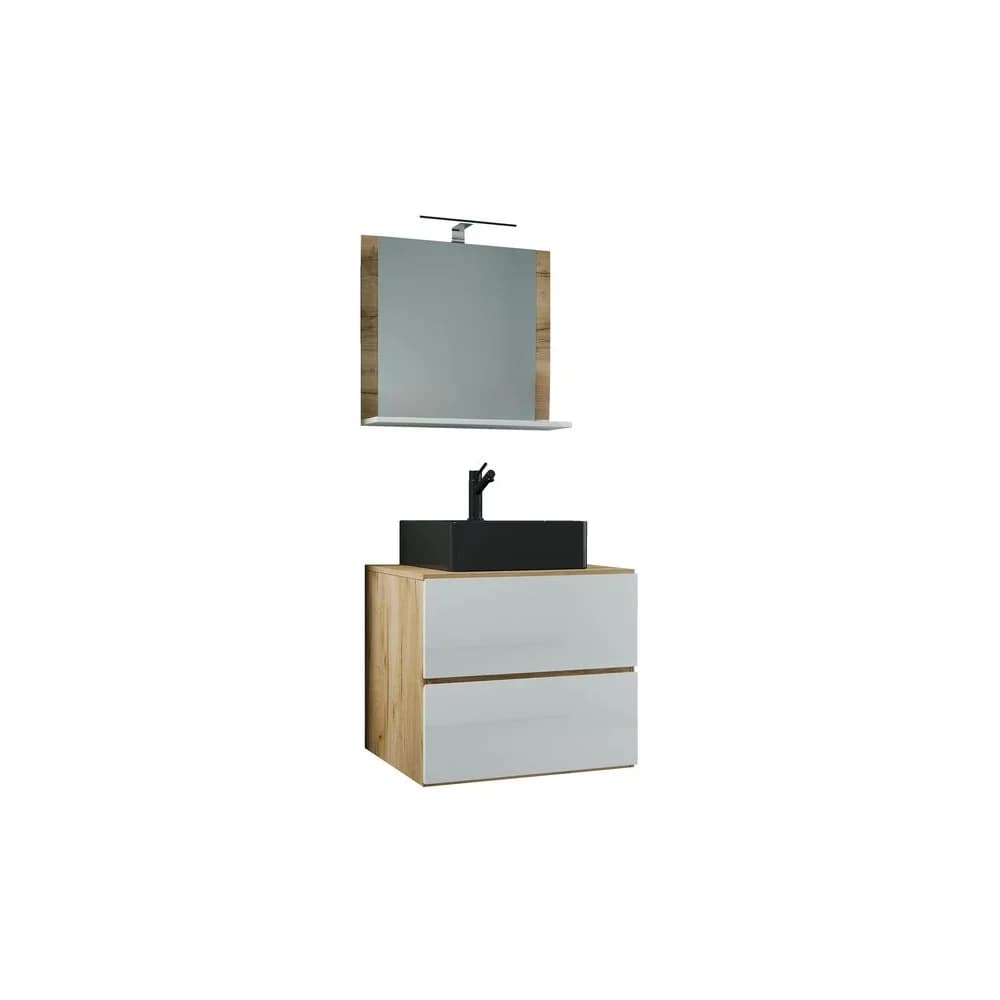 VCM Badmöbel Waschtisch Lendas Honig-Eiche / Weiß H. 124 x B. 60 x T. 52 cm