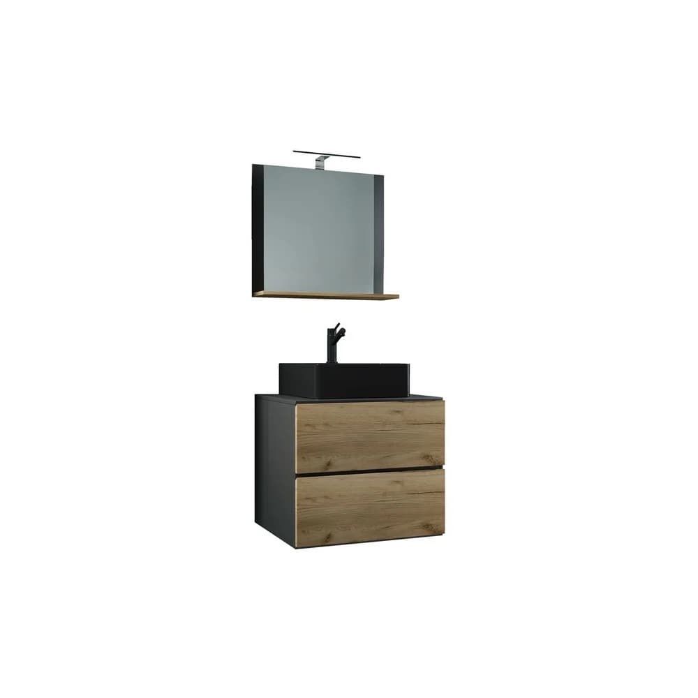 VCM Badmöbel Waschtisch Lendas Anthrazit / Honig-Eiche H. 124 x B. 60 x T. 52 cm