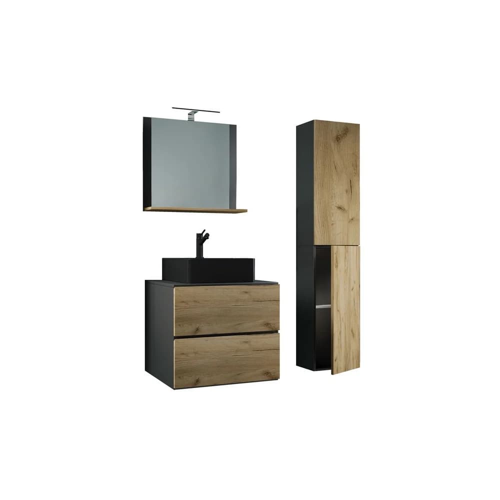 VCM Badmöbel Waschtisch Lendas Anthrazit / Honig-Eiche H. 150 x B. 93 x T. 52 cm
