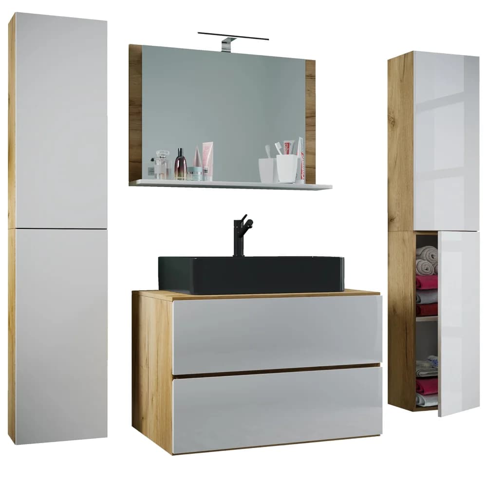 VCM Waschtisch 5-tlg Waschtisch Badmöbel 80cm Lendas XL Schublade (5-St) weiß