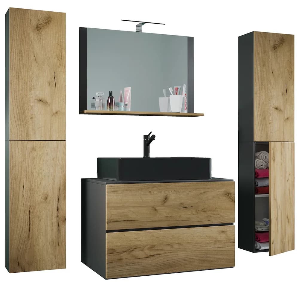 VCM Waschtisch 5-tlg Waschtisch Badmöbel 80cm Lendas XL Schublade (5-St) braun