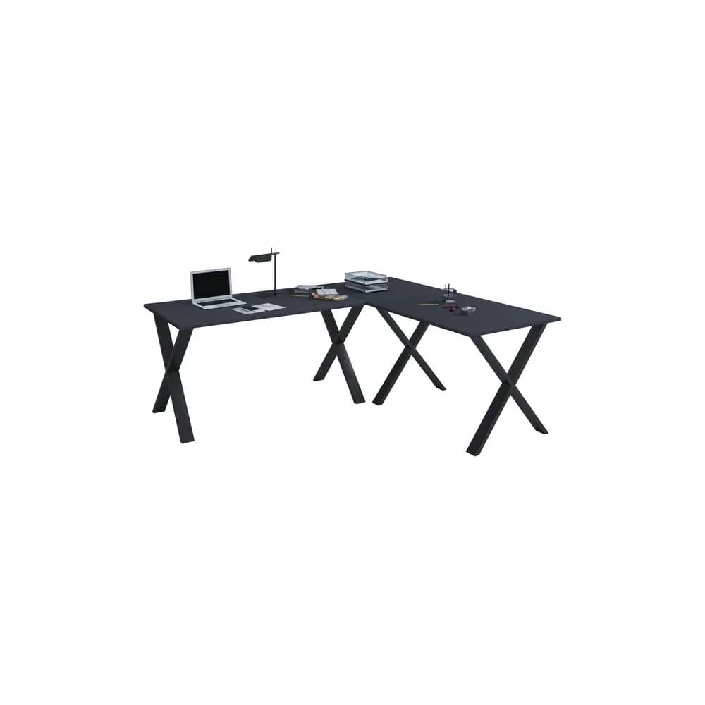 VCM Schreibtisch Lona Schwarz / Anthrazit H. 76 x B. 130 x T. 130 cm