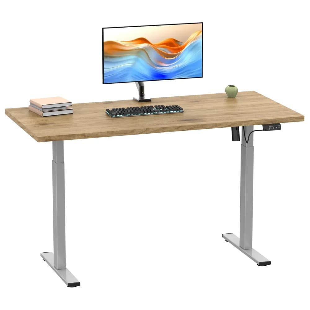 VCM Schreibtisch Lona Silber / Honig-Eiche H. 71-120 x B. 140 x T. 80 cm