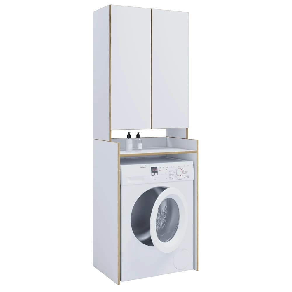 Waschmaschinenschrank Rislo Weiß/Honigeiche