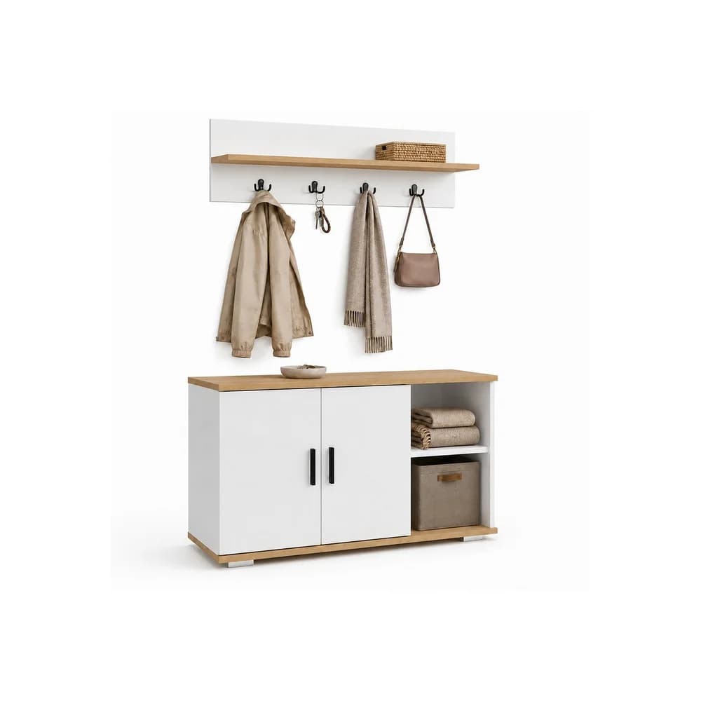 VCM Diele Garderoben Set mit Schuhschrank Sitzbank, Wandgarderobe & Hut Ablage - Gados L