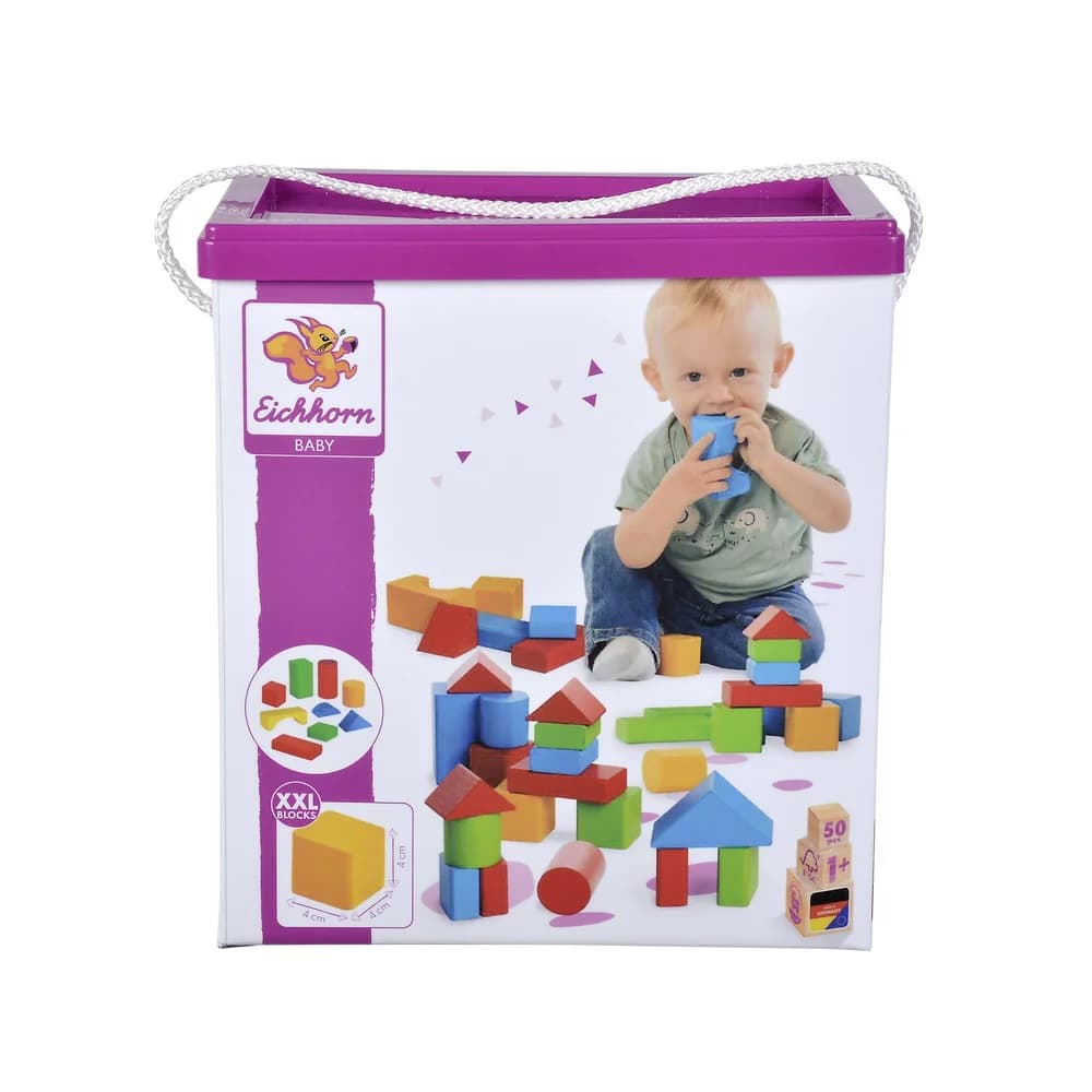 Eichhorn Kleinkindwelt 50 bunte Holzbausteine extra groß 100050421 Spielbausteine