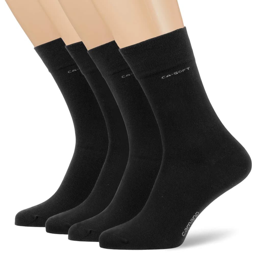 Camano Unisex Socken - Soft Socks, einfarbig, 4er Pack Schwarz / 47-49