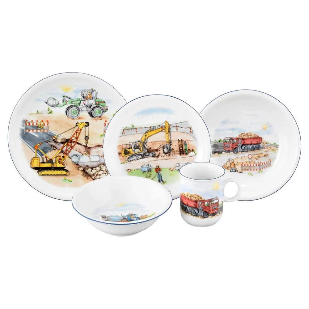 Seltmann Weiden Kinderporzellan Set 65285 BAUSTELLE 3 teilig