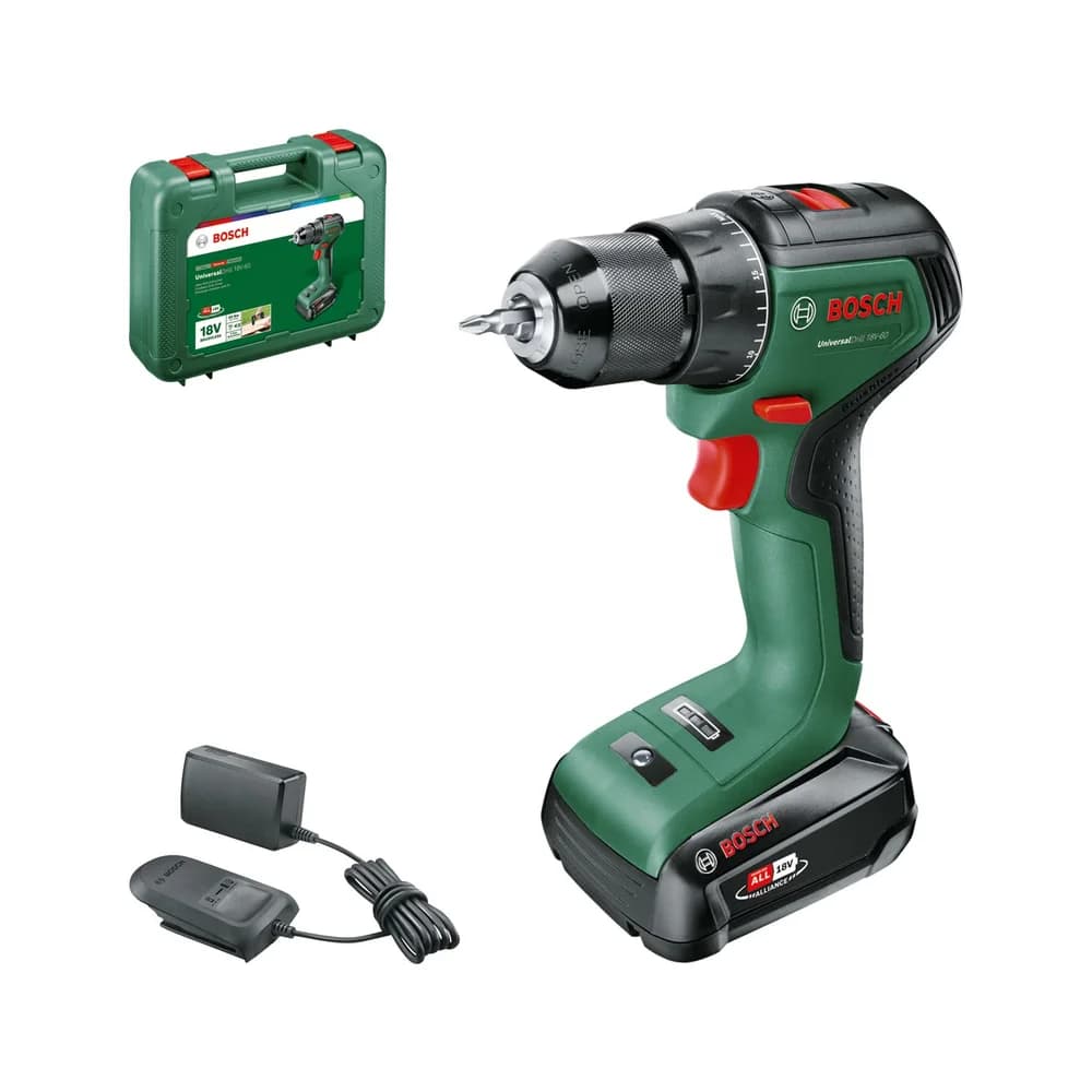 BOSCH HOME & GARDEN Akku-Bohrschrauber »UniversalDrill«, 18V-60, inkl. 2,0Ah Akku und Ladegerät - gruen