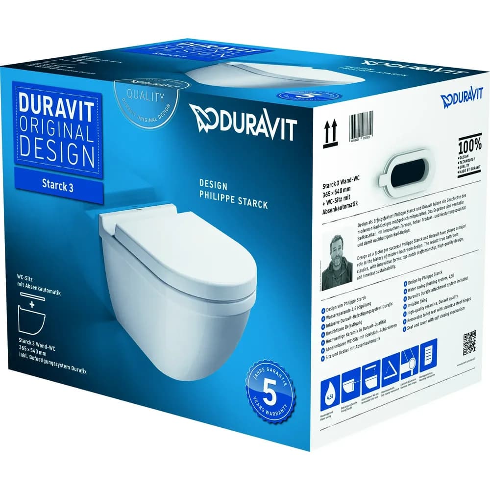 Duravit Starck 3 Wand-WC Set 42250900A1 weiß, mit WC-Sitz