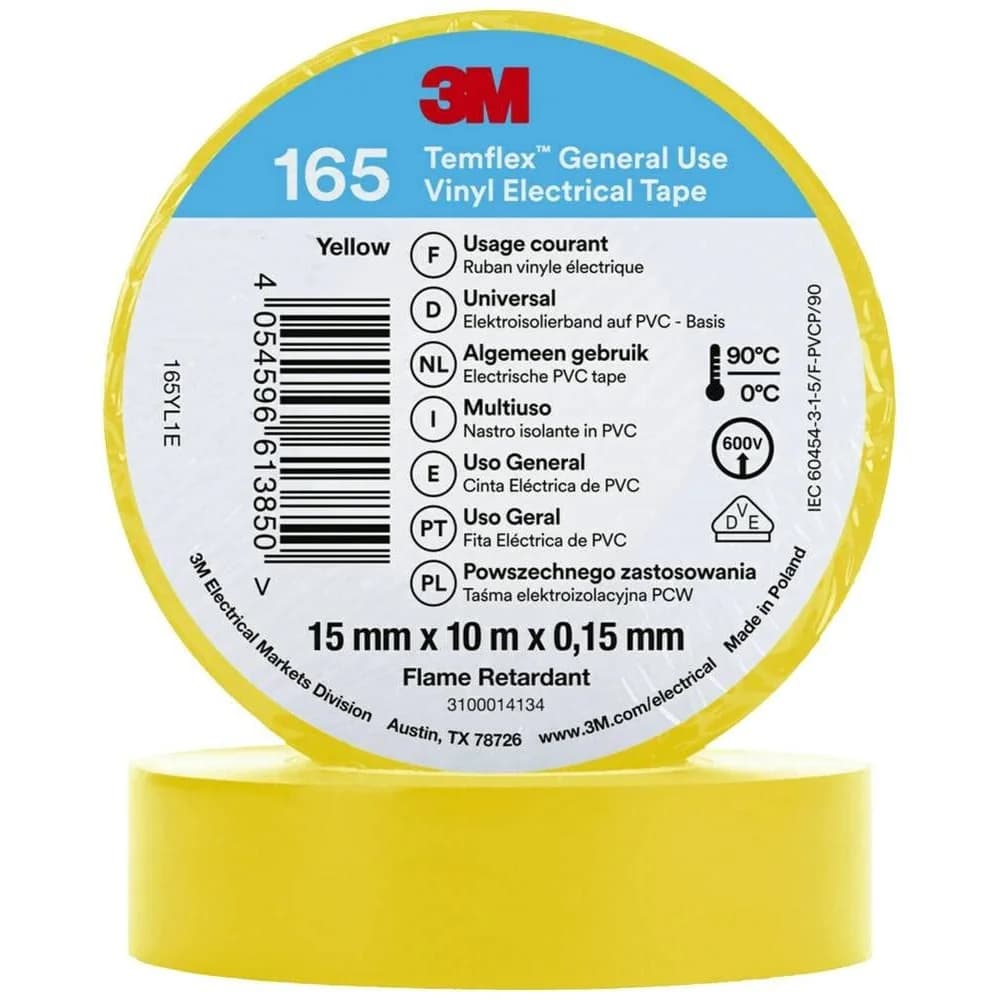 3M Vinyl-Isolierband Temflex 165 15mmx10m Gelb 0,15mm