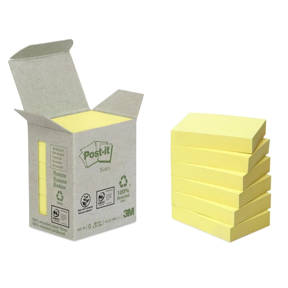 Post-it Haftnotiz Recycling Notes 653-1B 51x38mm ge 6St