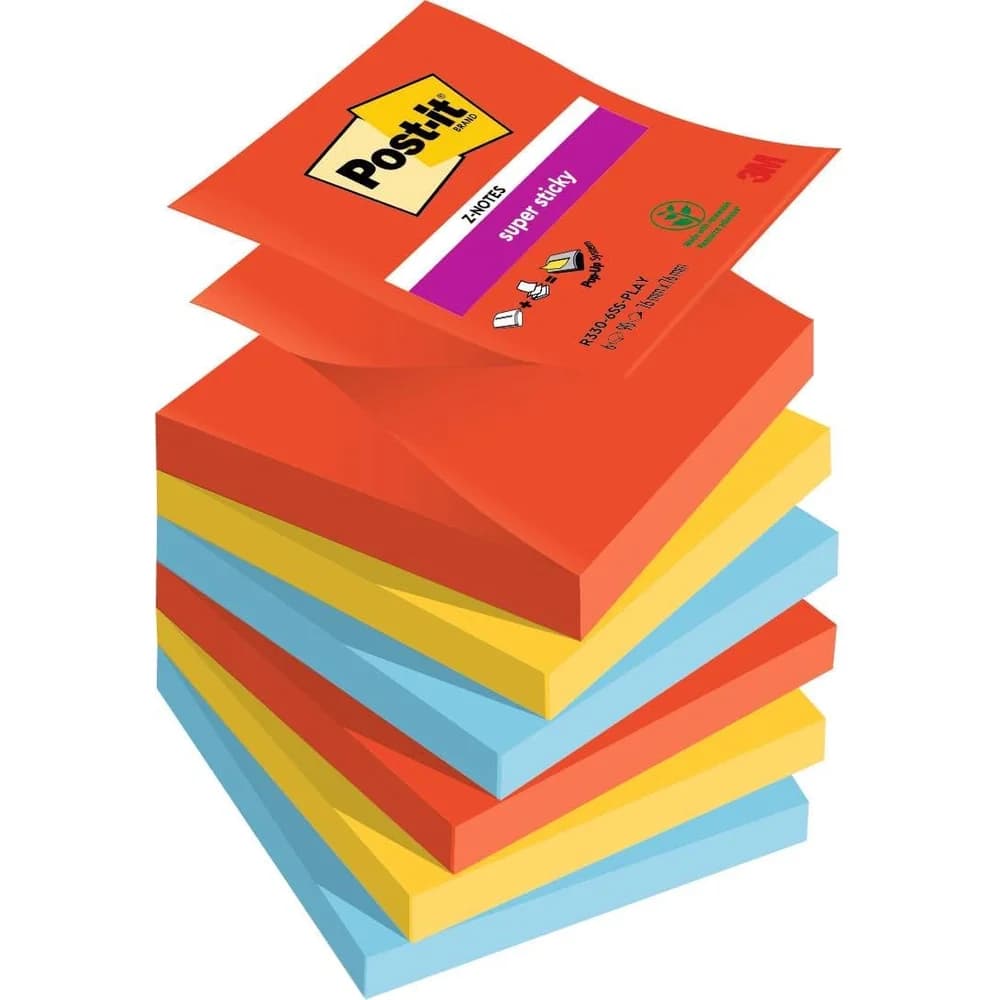 Post-it Haftnotiz Super Sticky 76x76mm 90Blatt 6St. R330-6SS-PLAY