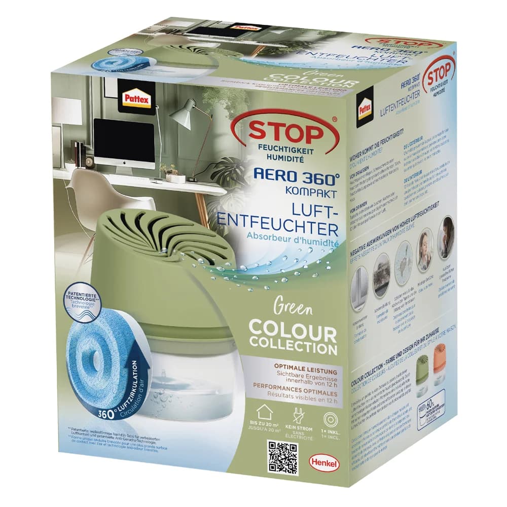 Pattex Luftentfeuchter Gerät Aero 360 inkl. 450g Tab grün
