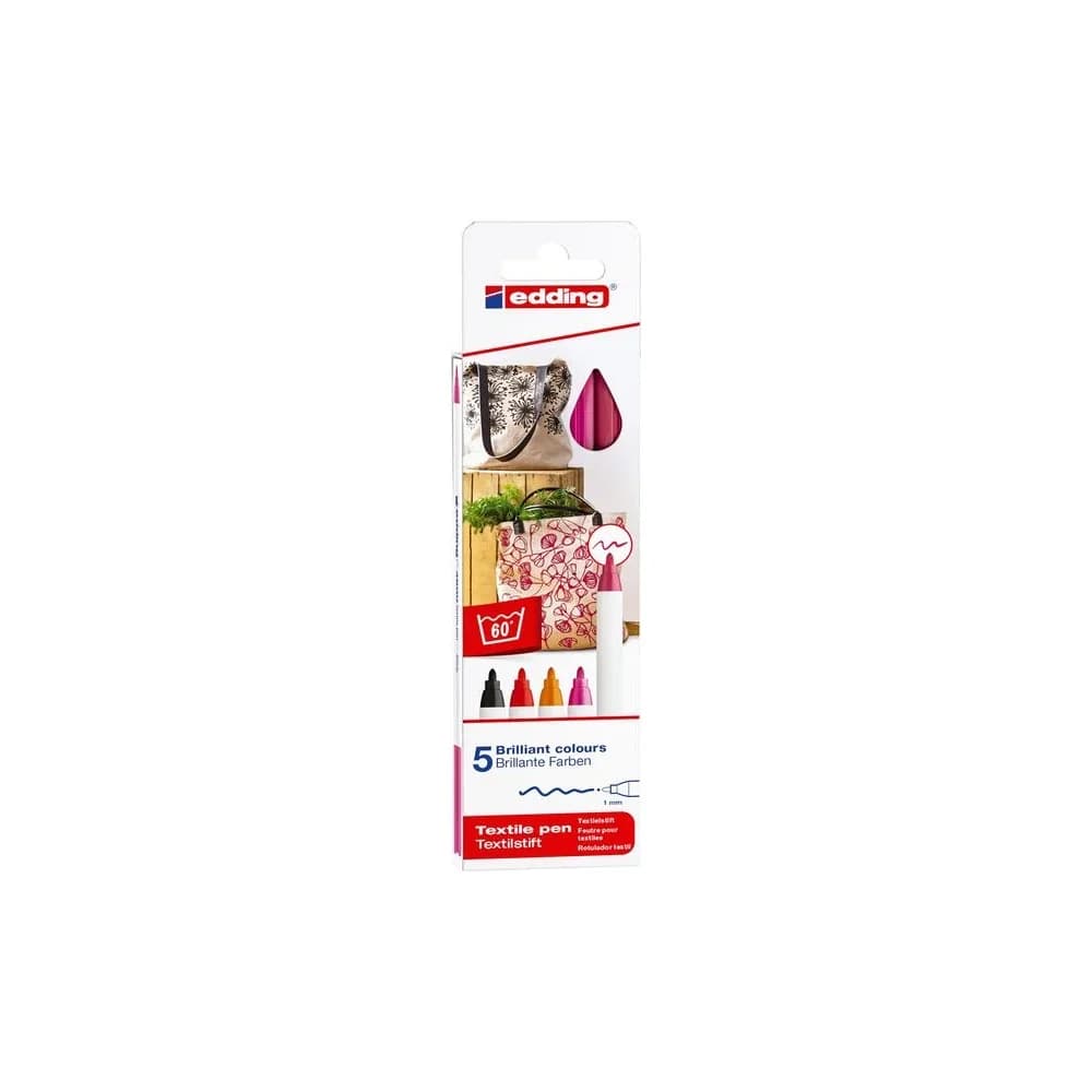edding Marker edding 4600 Textilstifte, 1mm, 5er Set warme Farben