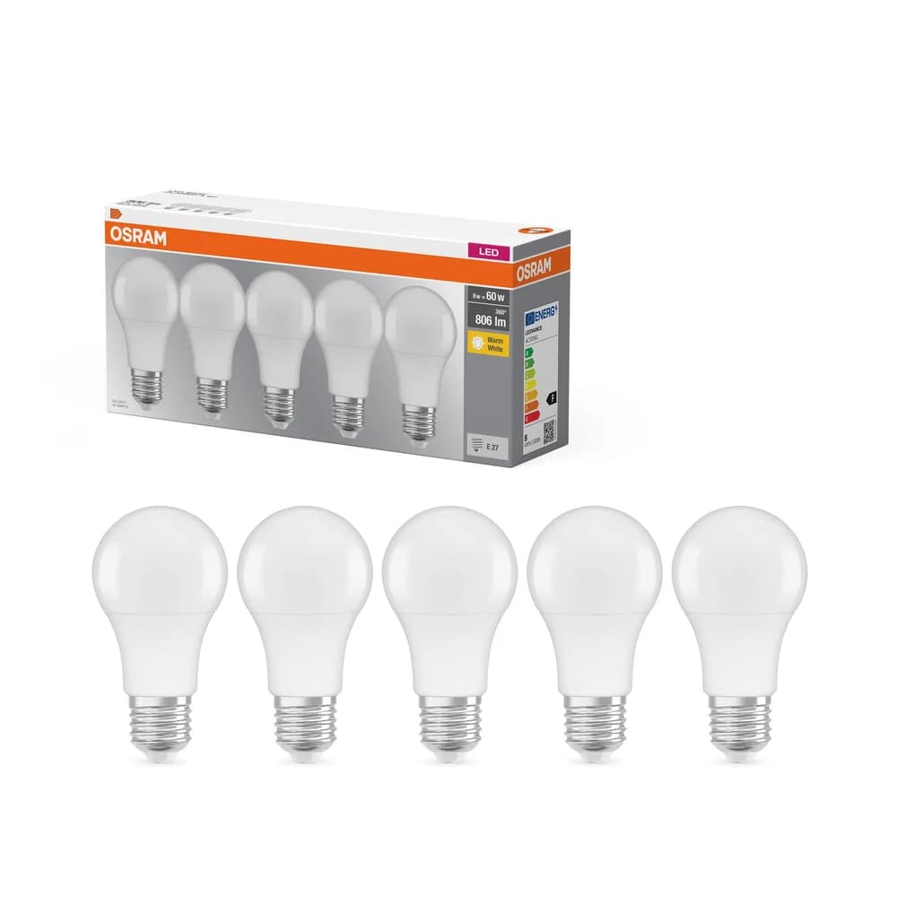 Osram LED-Leuchtmittel LED-Lampe Classic, E27, 5 St., Warmweiß weiß