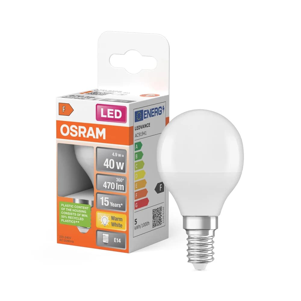 OSRAM E14 STAR weiss mattiertes LED Leuchtmittel 4,9W wie 40W warmweißes Licht