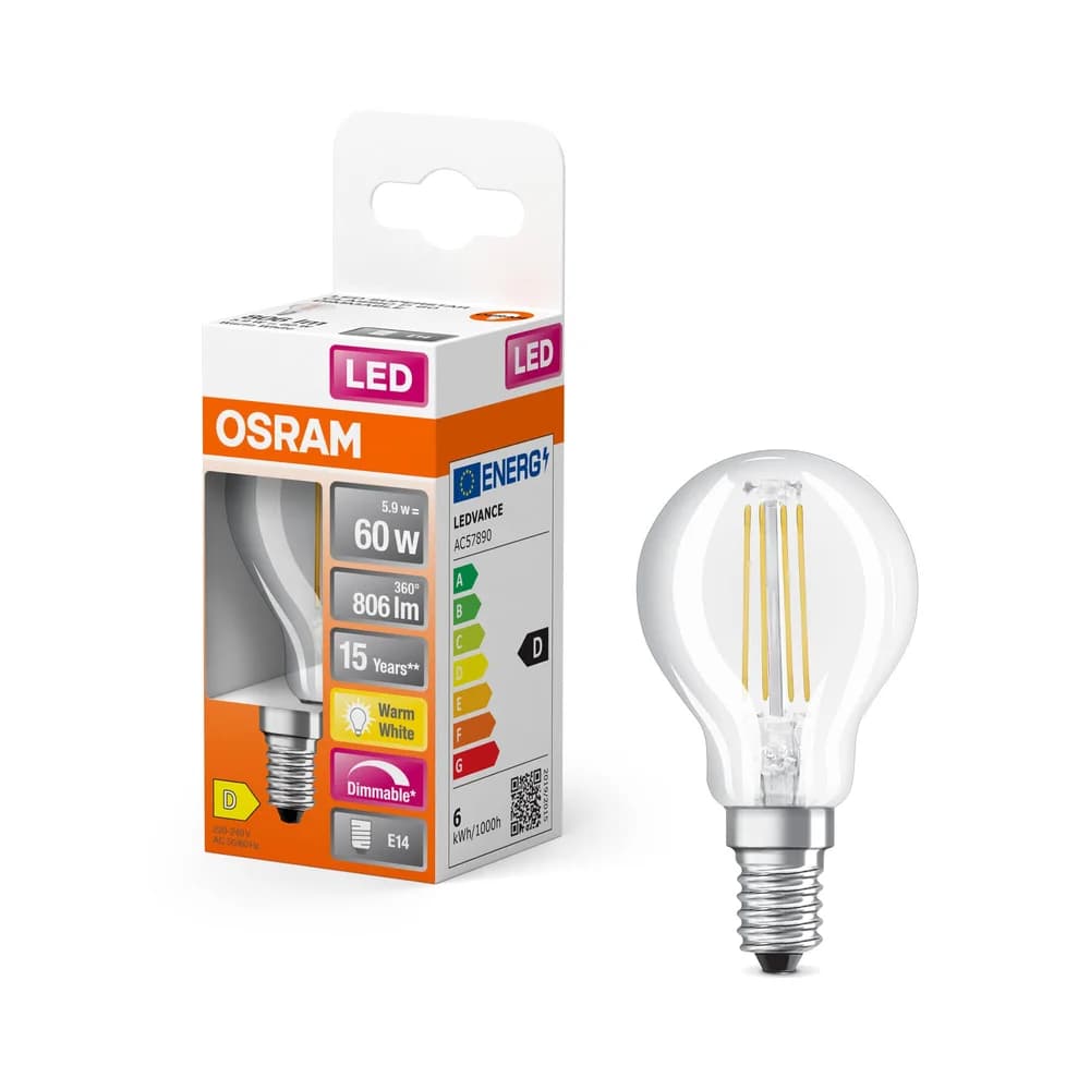 OSRAM E14 LED SUPERSTAR FILAMENT klar dimmbar 5,5W wie 60W warmweiße Wohnraumbeleuchtung