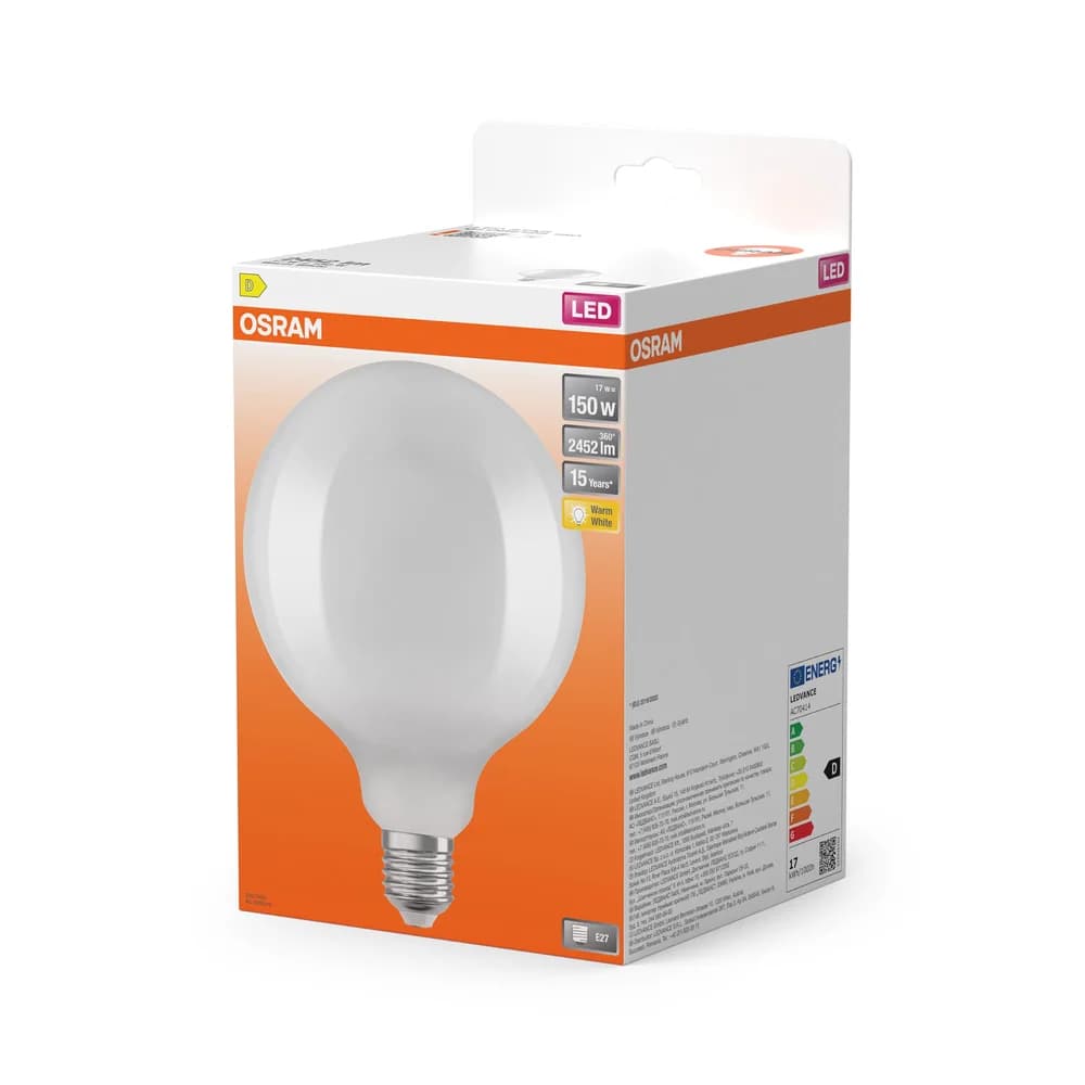 LED-Lampe E27 G125 17W = 150W 2542lm 2700K Warmweiß 320° Glühfaden OSRAM STAR
