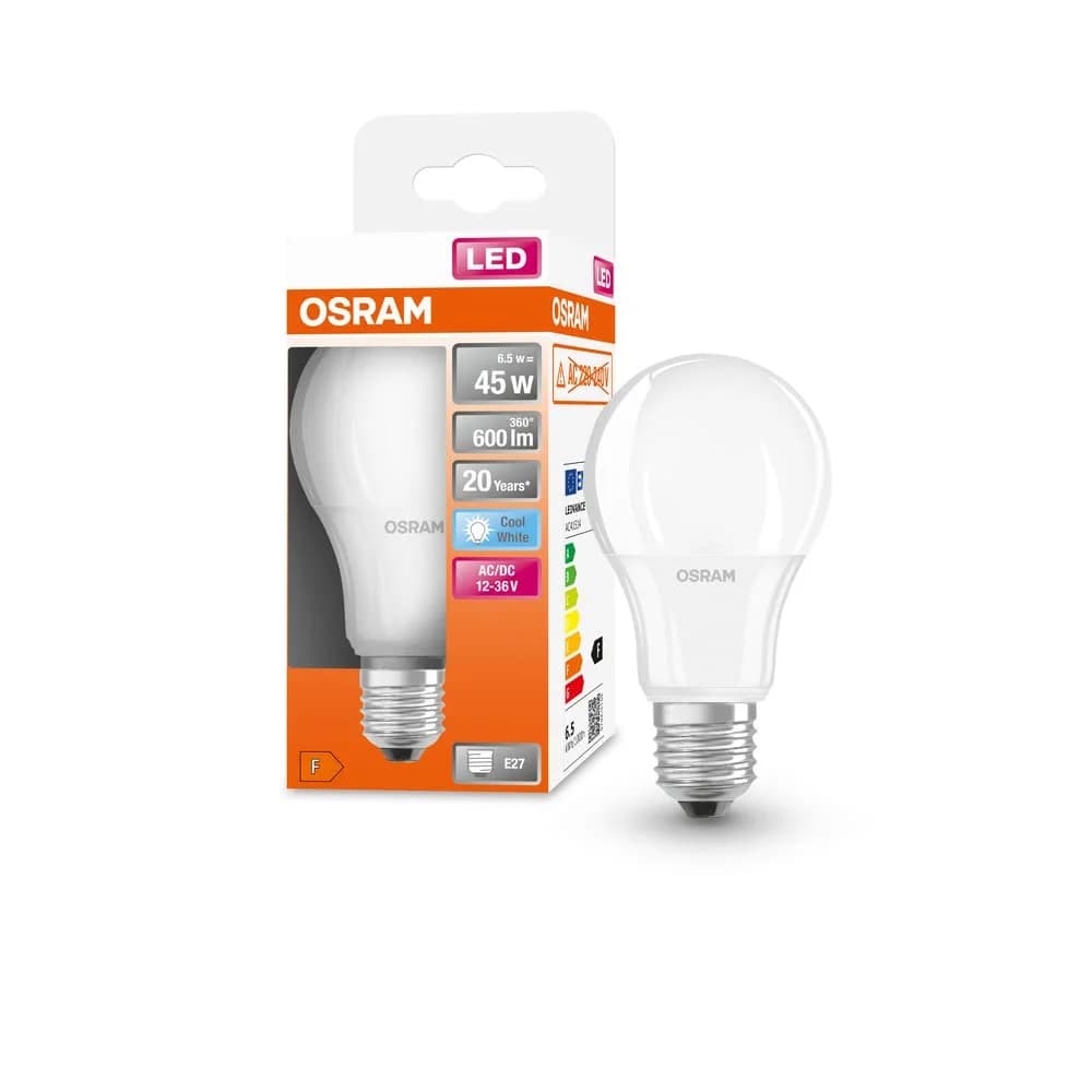 Osram E27 LED Star Classic Lampe Matt neutralweißes Licht 6,5W wie 45W - LOW VOLTAGE 12...36 V