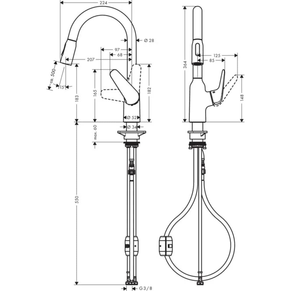 hansgrohe Focus M42 Einhebel-Küchenmischer 180, Ausziehbrause, 2jet, Chrom