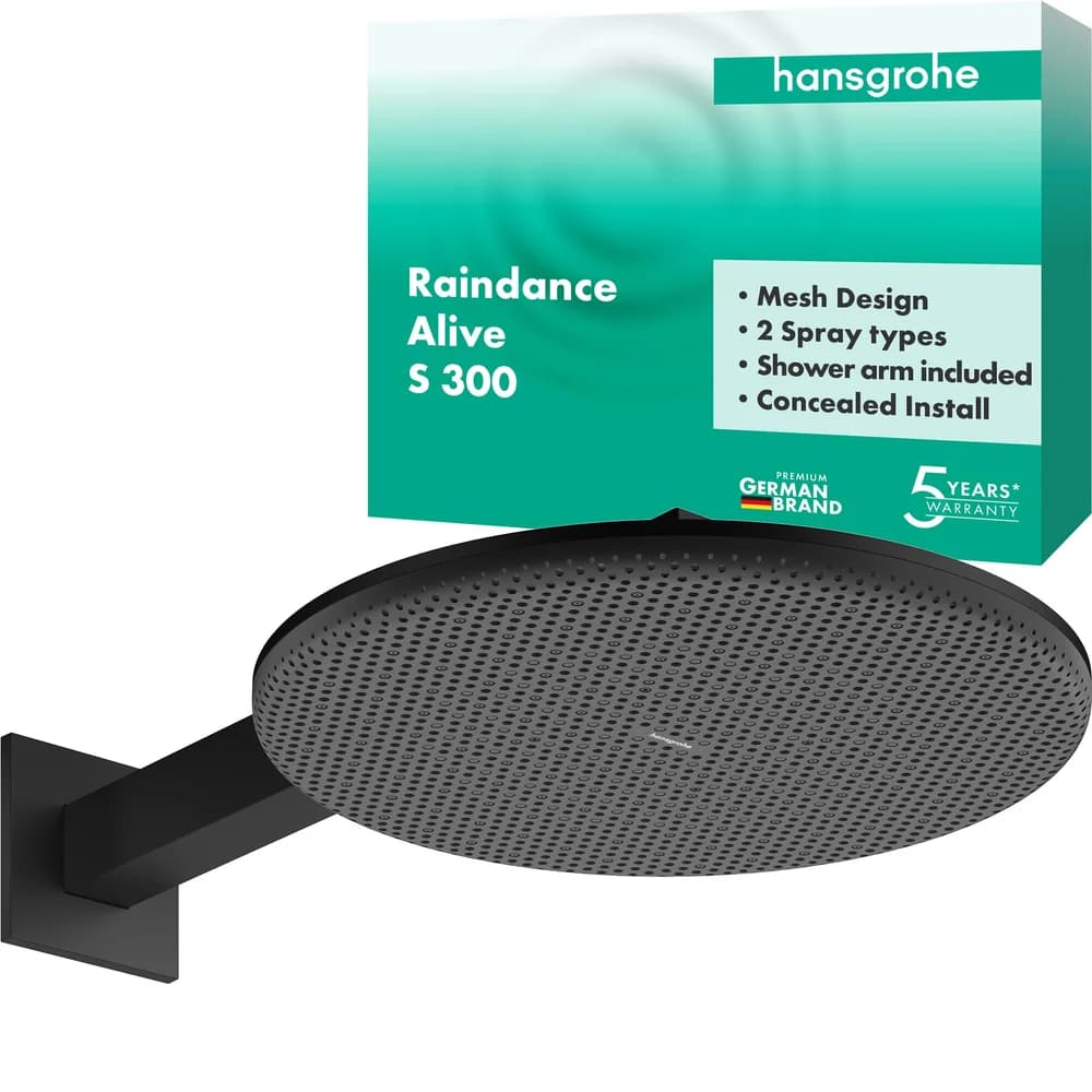 hansgrohe Kopfbrause Raindance Alive S 2jet, Mind.-Druck 0,9, schwarz matt