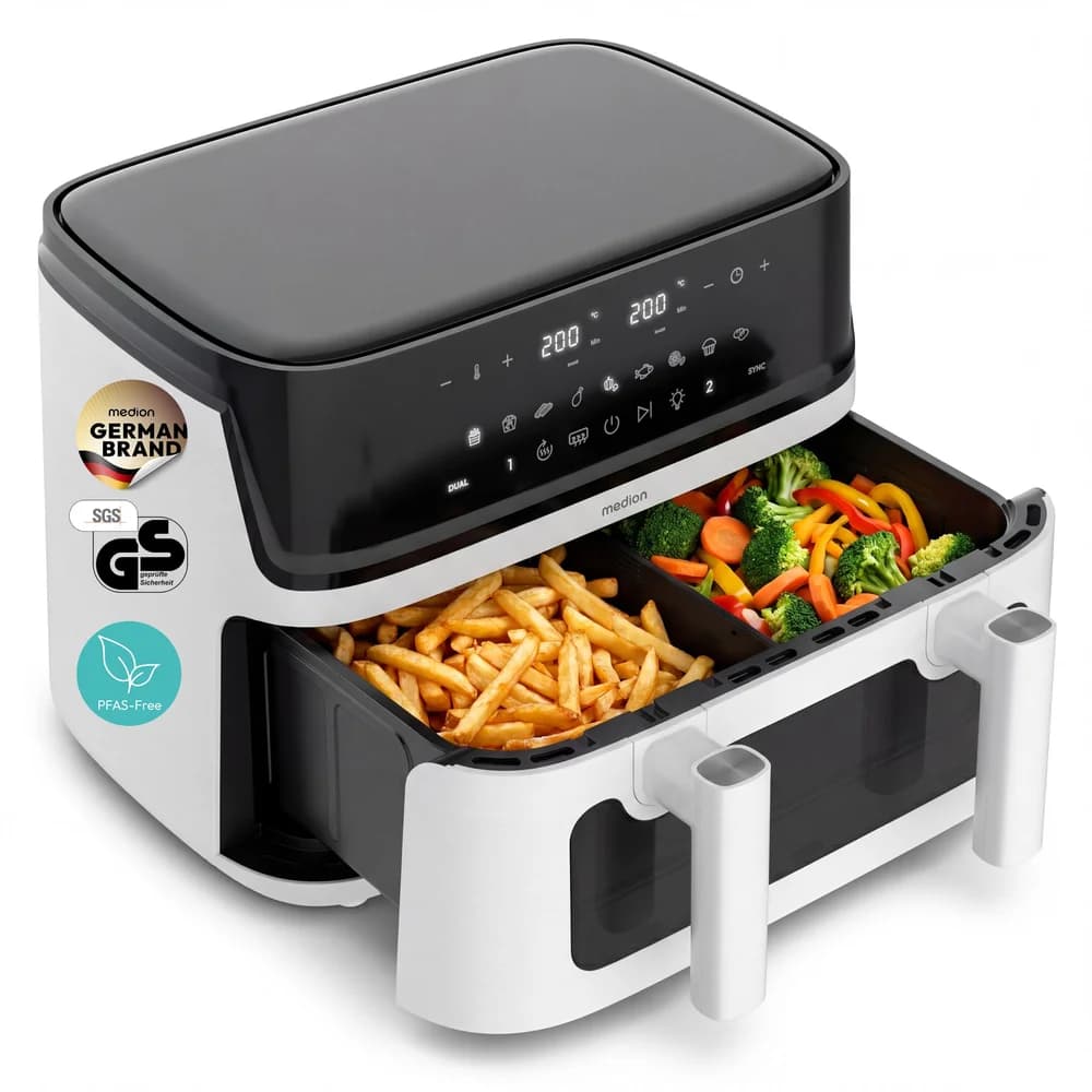 Medion Life P25 XXL Flex M Heißluftfritteuse MD100057 (schwarz/weiß)