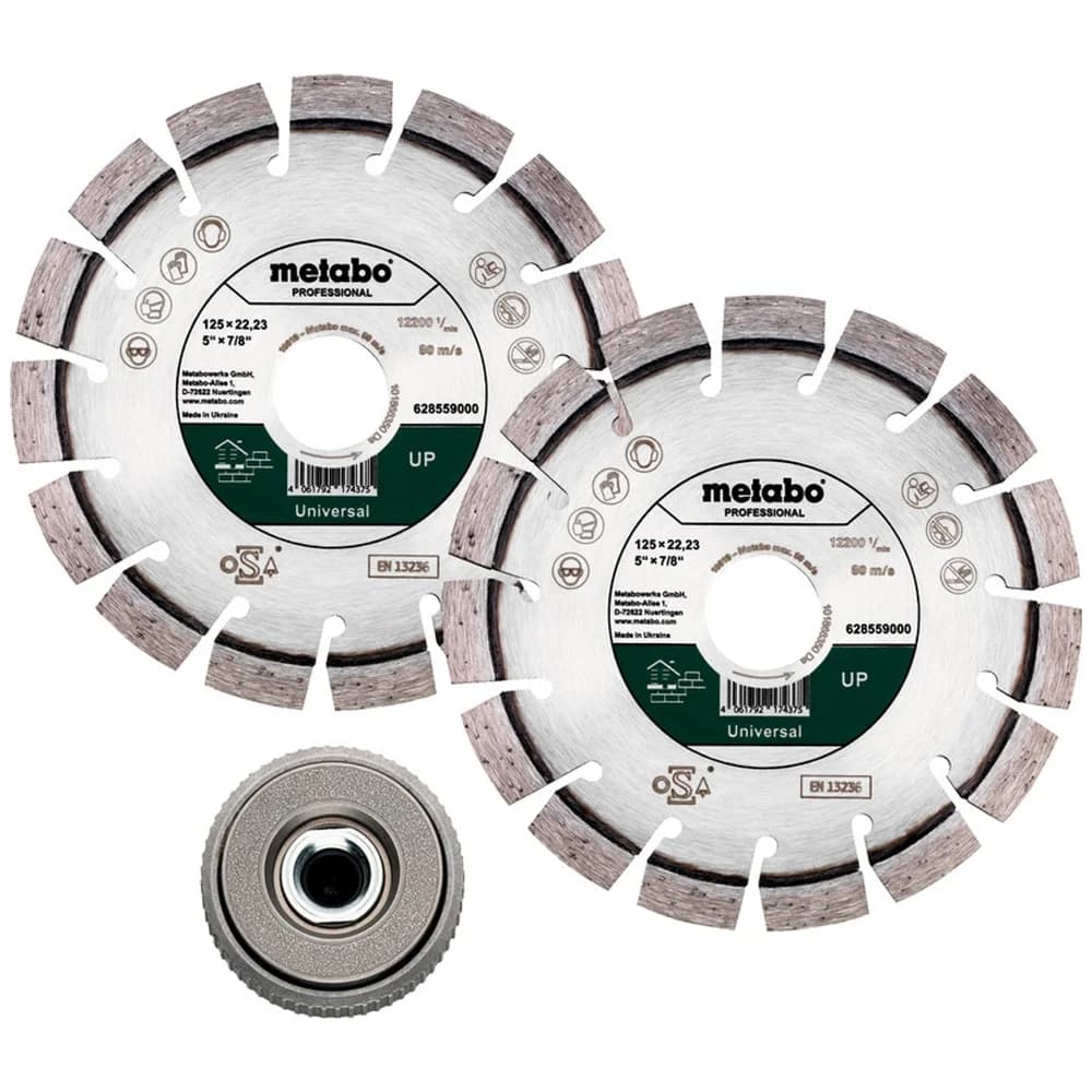 Metabo Set: 2xDiamanttrennscheibe 125x22,23mm"UP" + 1xQuickspannmutter M14