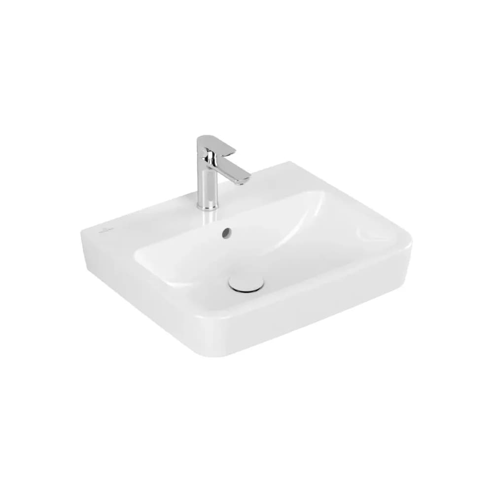 Villeroy & Boch Waschbecken O.novo 550x460mm Eckig 1HL. mit Überlauf geschliffen Weiß Alpin, 4A41MG0 4A41MG01