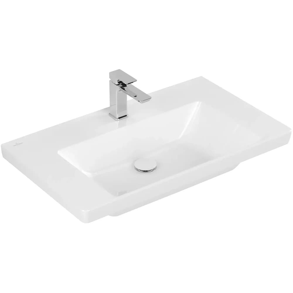 Villeroy & Boch Subway 3.0 Schrankwaschtisch, 1 Hahnloch, ohne Überlauf, ungeschliffen, 800x470mm, 4A7081R1, Farbe: Weiß CeramicPlus