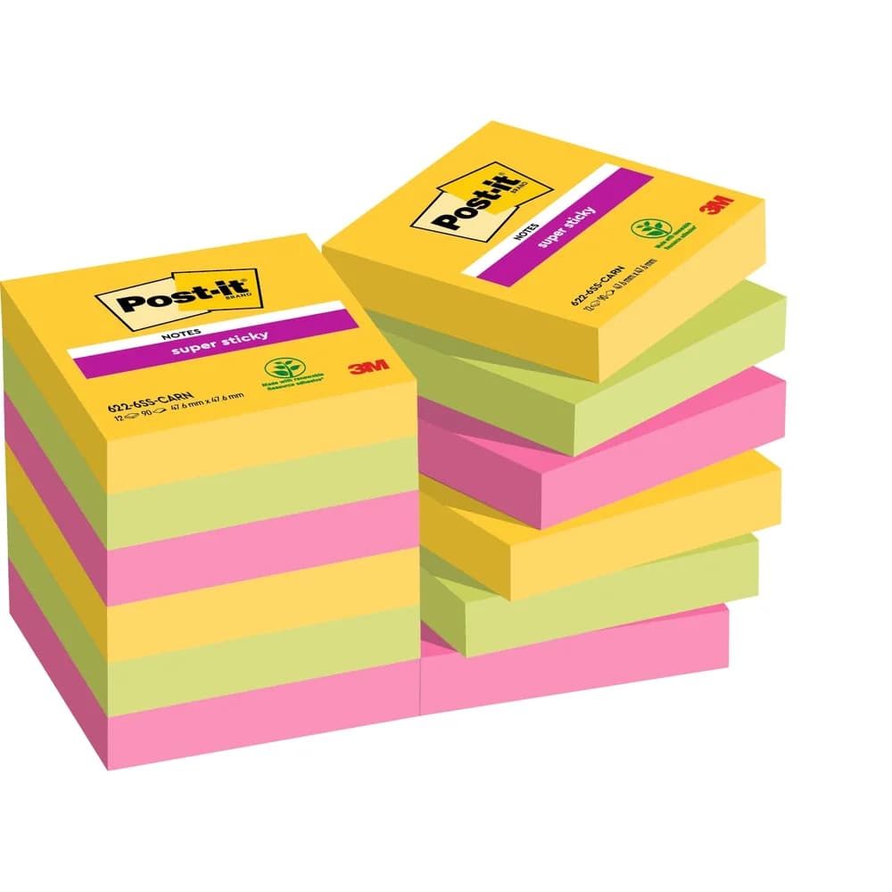 Post-it Super Sticky Haftnotizblock 48 x 48 mm »Carnival Collection«, 12 Stück gelb