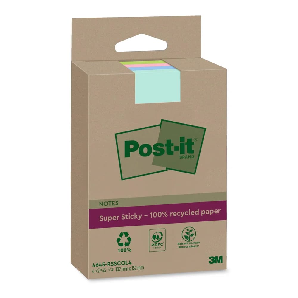 Post-it Haftnotiz Super Sticky 4645-RSSCOL4 102x152mm 4x45 Blatt