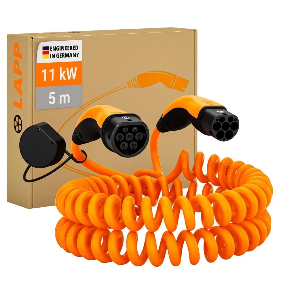 LAPP 61799 - Typ 2 Kabel, Spiral, 11 kW, 20 A, 3-Phase, 5 m, orange