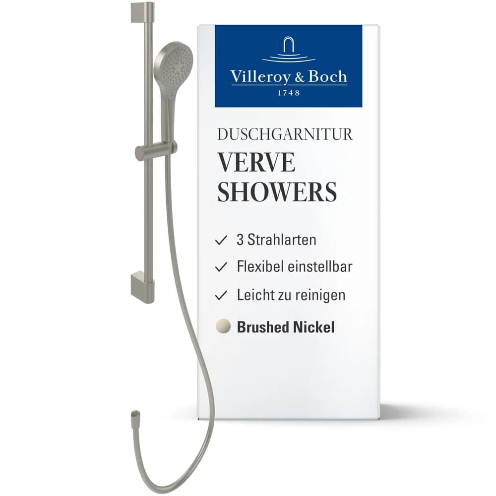 Villeroy & Boch Verve Showers Duschgarnitur TVS10900700064 3-strahlig, Wandmontage, brushed nickel black