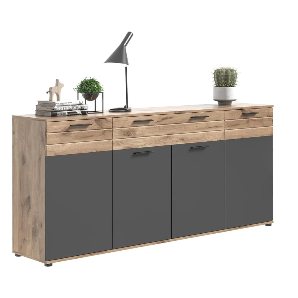 xonox.home Sideboard, Nox Oak Nachbildung Basalt Grau Modern 200x91x40 cm braun