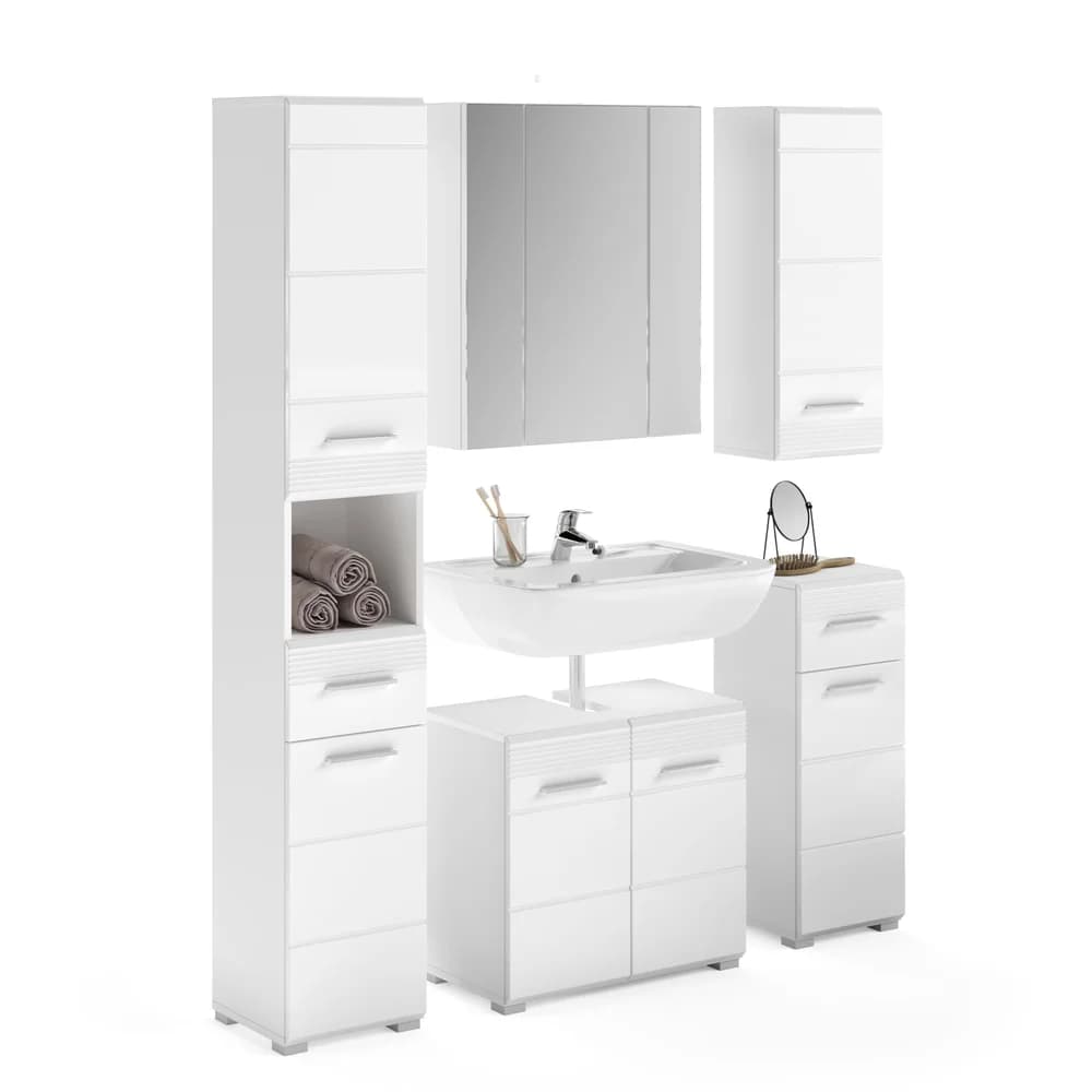 xonox.home Badezimmer-Set in Weiß Hochglanz - 150x182x34cm (BxHxT)