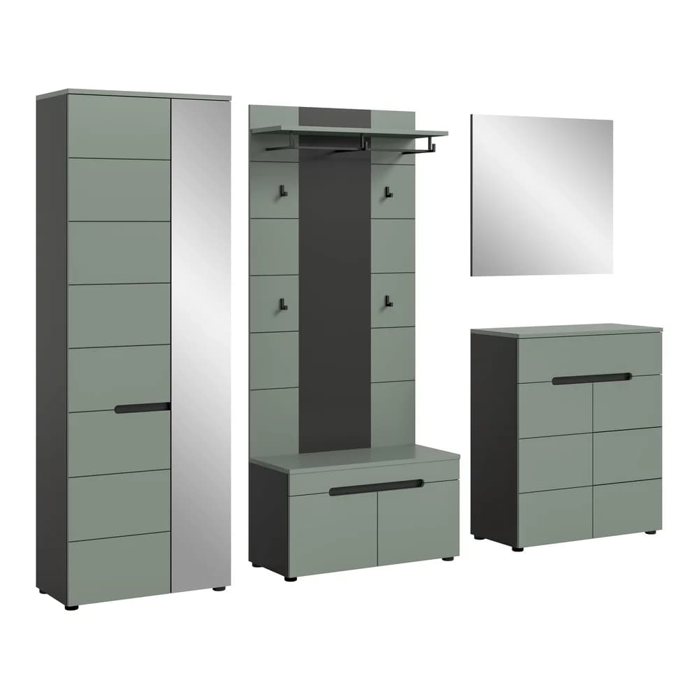 xonox.home Kleiderschrank Canu Garderobenmöbel Set C11 staubgrün, dunkelgrau (5-St) grün