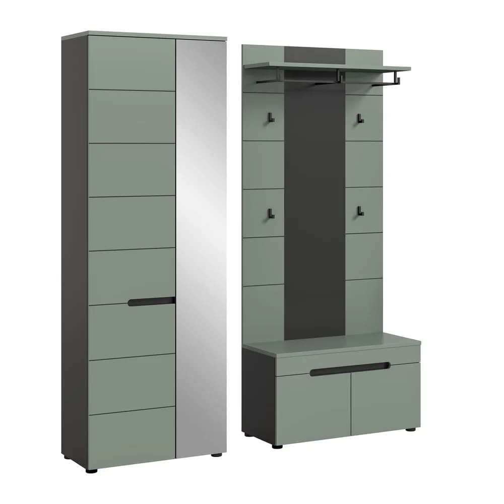 xonox.home Kleiderschrank Canu Garderobenmöbel Set C7 staubgrün, dunkelgrau. (3-St) grün