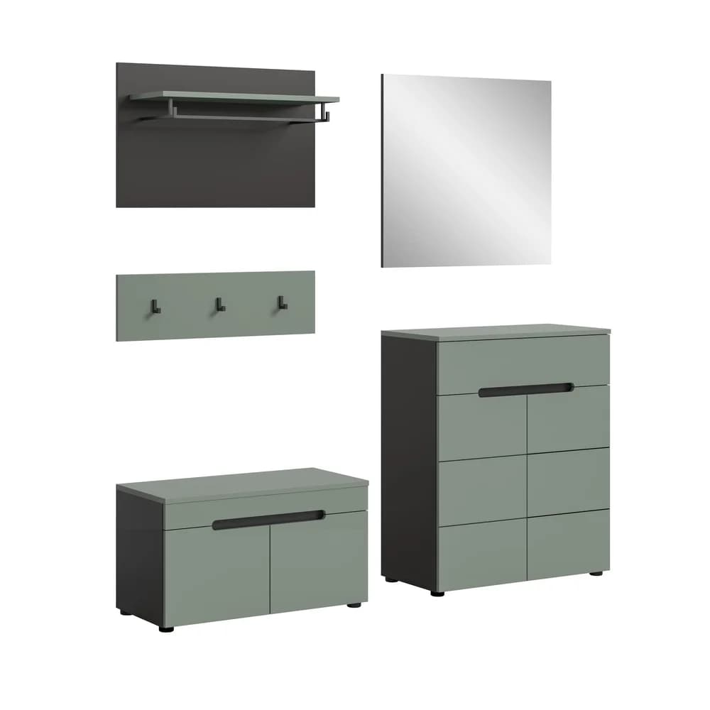 xonox.home Kleiderschrank Canu Garderobenmöbel Set C15 staubgrün, dunkelgrau (4-St) grün
