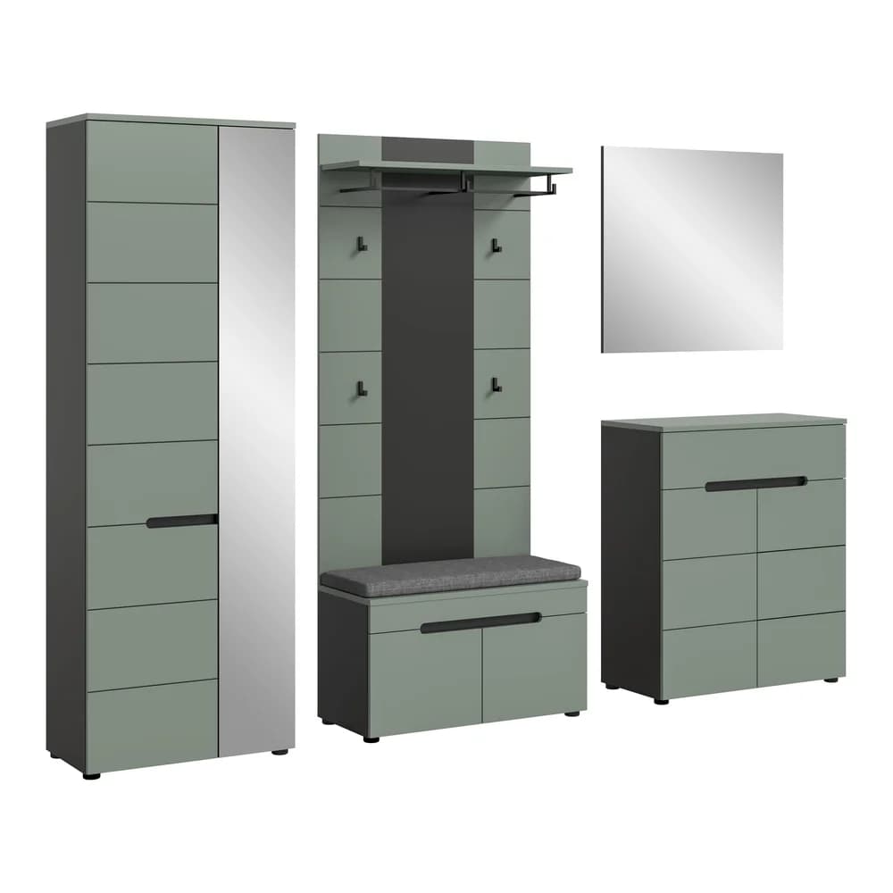 xonox.home Kleiderschrank Canu Garderobenmöbel Set C1 inkl. Kissen staubgrün (6-St) grün