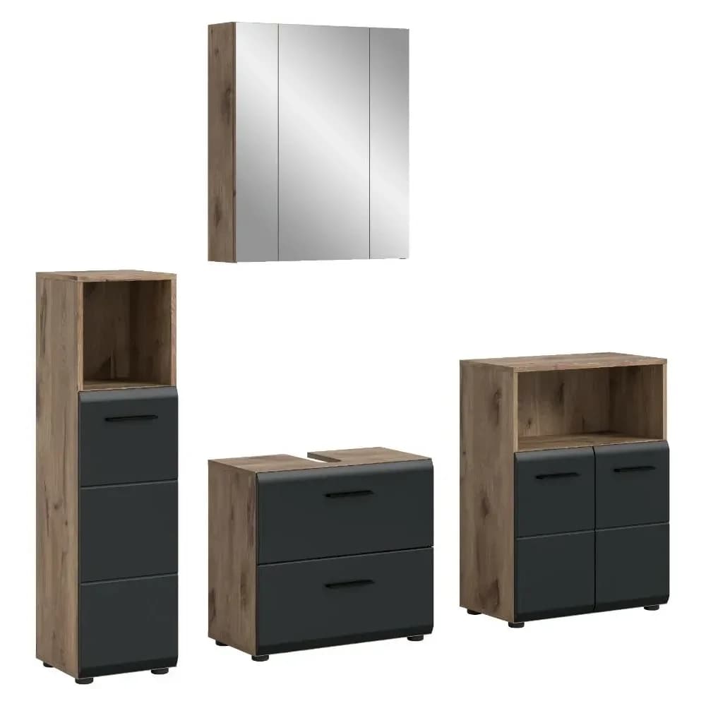 Ebuy24 Ice Badmöbelset I21 Schwarz matt, Eiche Dekor.