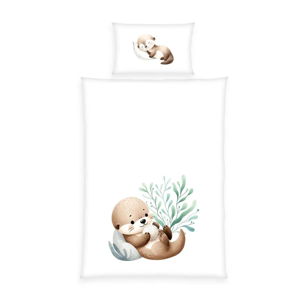 Herding Kinderbettwäsche Kinder-Wendebettwäsche "Schnuffel-Otter", Renforcé, Renforcé Tiermotive: Otter grün