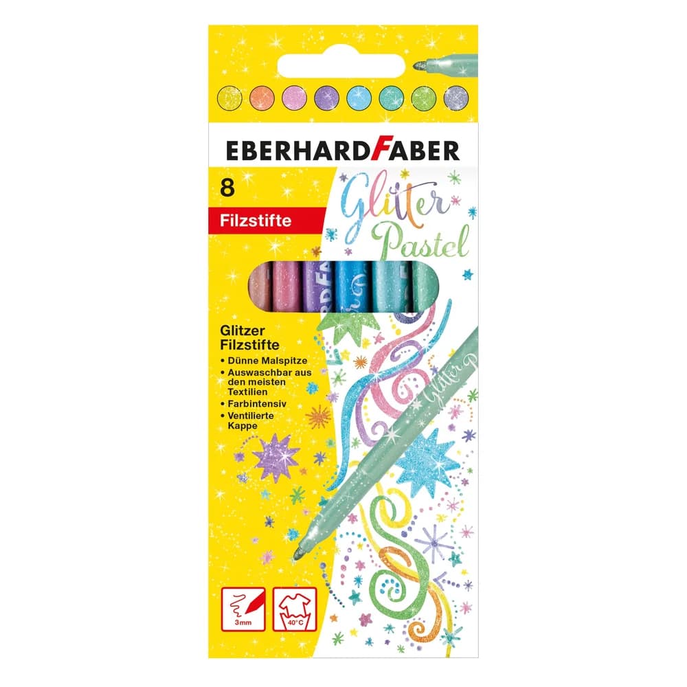 Eberhard Faber Filzstift Fasermaler Glitzer Pastell 8er Etui 3mm sortiert.