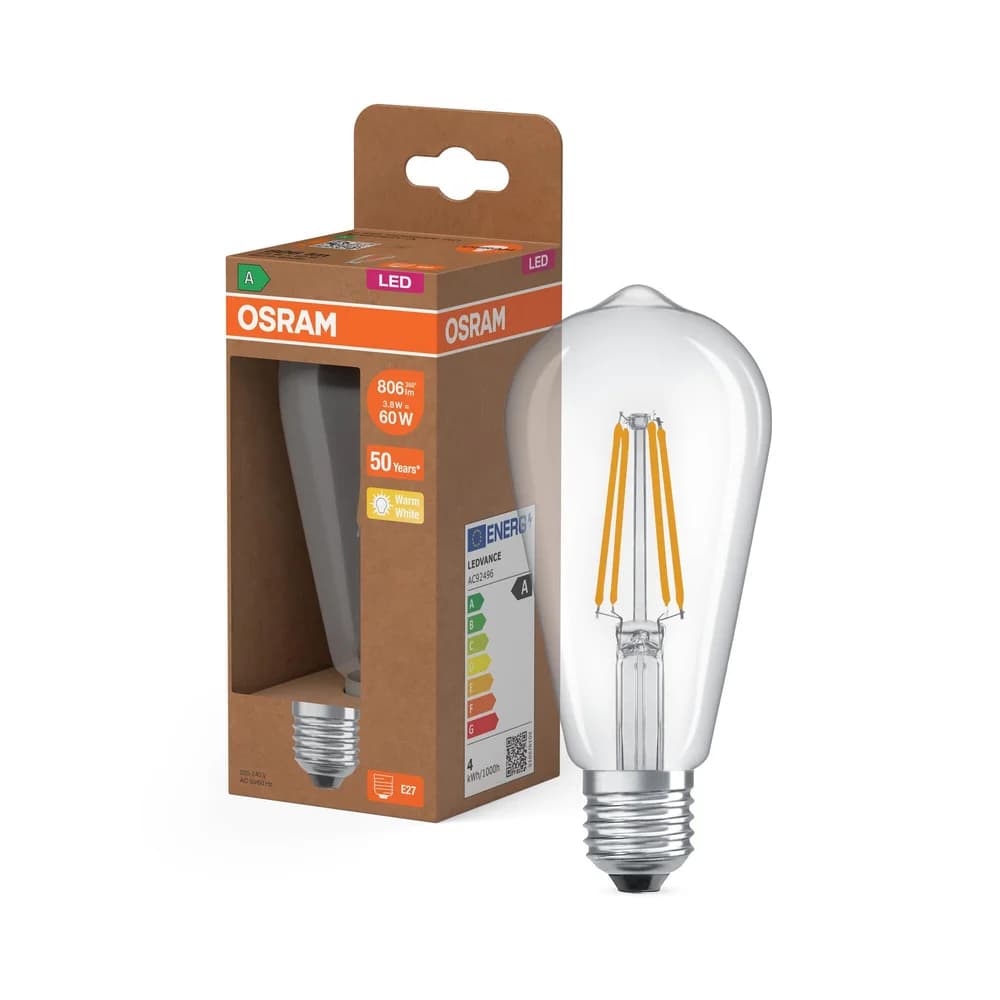 OSRAM E27 EDISON besonders effizientes LED Leuchtmittel 3,8W wie 60W 2700K warmweißes Licht