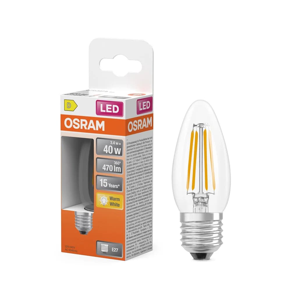 OSRAM E27 LED Lampe Star Classic B 40 Filament 3.4W wie 40W warmweißes Licht