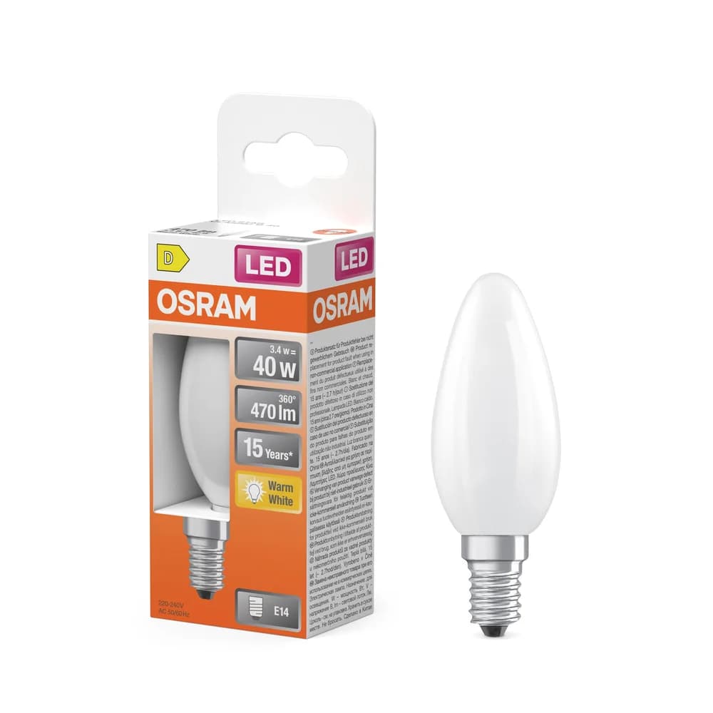OSRAM E14 LED STAR RETROFIT Kerzenlampe matt 3.4W wie 40W warmweißes Licht