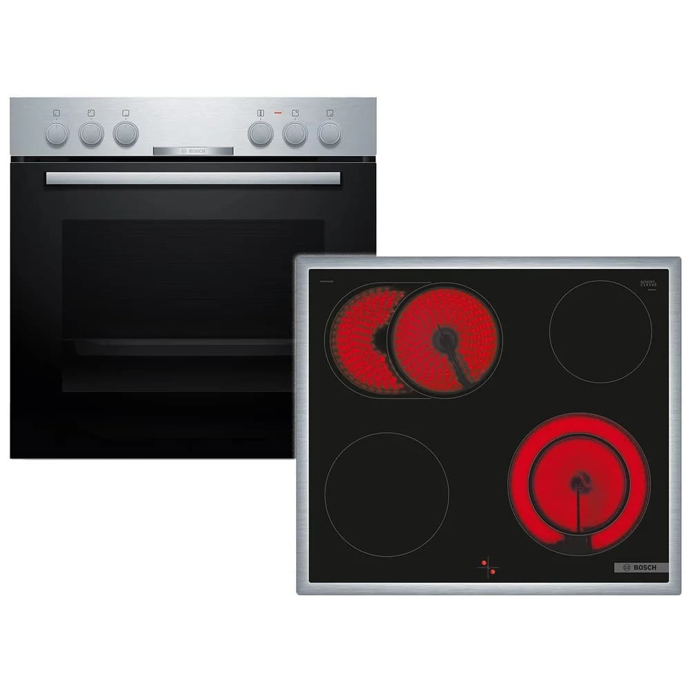 BOSCH Elektro-Herd-Set HND211CS63, Gleichmäßige 3D-Heißluft auf 3 Ebenen & erweiterbare 21 cm Kochzone schwarz